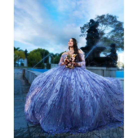 Lavender Quince Dress Sweetheart Neck Vestidos De 15 Anos Long Sleeve Sequin Women 2024 Ball Gown