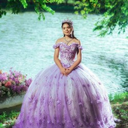 Sweetheart Neck Lilac Quince Dress Off Shoulder Vestidos De 15 Anos Wear Pageant Lace Appliques Sequin Women 2024 Ball Gown