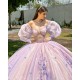 Detachable Lilac Quince Dress Sweetheart Neck 15 Anos Women 2024 Ball Gown Lace Appliques Crystal Girl Birthday Gowns