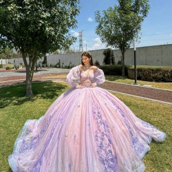 Detachable Lilac Quince Dress Sweetheart Neck 15 Anos Women 2024 Ball Gown Lace Appliques Crystal Girl Birthday Gowns