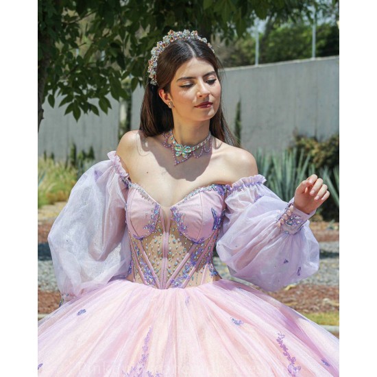 Detachable Lilac Quince Dress Sweetheart Neck 15 Anos Women 2024 Ball Gown Lace Appliques Crystal Girl Birthday Gowns