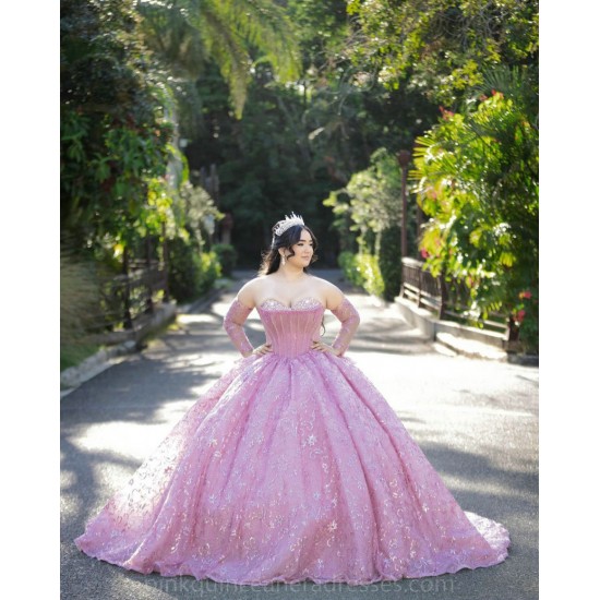 Detachable Lilac Quinceanera Dress Girls Ball Gown Sweet 16 Dresses Lace Appliques Sweetheart Neck Vestidos De 15 Anos With Bow