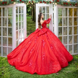 Long Sleeve Ball Gown Red Quinceanera Dresses Vestidos De 15 Quinceanera Sweetheart Neck Party Gown Customized