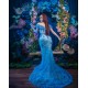 Off Shoulder Blue Mermaid Prom Dresses Lace Appliques Sweetheart Neck Evenning Gowns