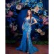 Off Shoulder Blue Mermaid Prom Dresses Lace Appliques Sweetheart Neck Evenning Gowns