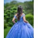 Off Shoulder Blue Quince Dress Sweetheart Neck 15 Anos Women 2024 Ball Gown Lace Appliques Girl Birthday Gowns