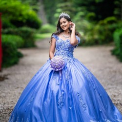 Off Shoulder Blue Quince Dress Sweetheart Neck 15 Anos Women 2024 Ball Gown Lace Appliques Girl Birthday Gowns