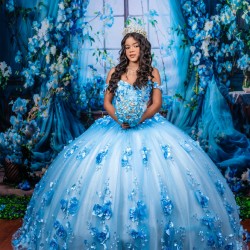 Off Shoulder Blue Quinceanera Dress Lace Appliques Sweetheart Neck Ball Gown Vestidos De Noche Party Dress