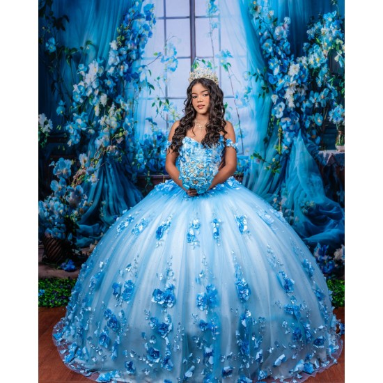 Off Shoulder Blue Quinceanera Dress Lace Appliques Sweetheart Neck Ball Gown Vestidos De Noche Party Dress