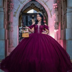 Off Shoulder Burgundy Quinceanera Dresses Princess Sweet 15 16 Years Old Birthday Prom Party Gowns customized