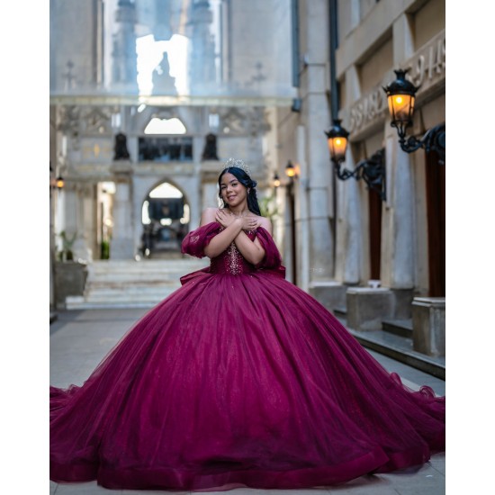 Off Shoulder Burgundy Quinceanera Dresses Princess Sweet 15 16 Years Old Birthday Prom Party Gowns customized