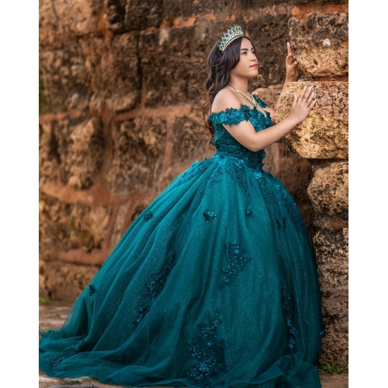 Off Shoulder Emerald Green Quinceanera Dress Sweetheart Neck Vestidos De 15 Anos Lace Appliques 15TH Birthday Dress