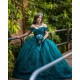 Off Shoulder Emerald Green Quinceanera Dress Sweetheart Neck Vestidos De 15 Anos Lace Appliques 15TH Birthday Dress