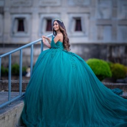 Off Shoulder Green Quinceanera Dress Sequin Birthday Party Gowns Lace Appliques Sweetheart Neck Vestidos De 15 Anos