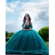 Off Shoulder Green Quinceanera Dress Sequin Birthday Party Gowns Lace Appliques Sweetheart Neck Vestidos De 15 Anos