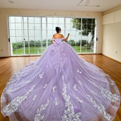 Off Shoulder Lavender Quinceanera Dress Sweetheart Neck Vestidos De 15 Anos With Bow