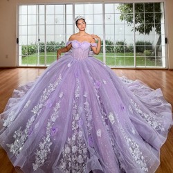 Off Shoulder Lavender Quinceanera Dress Sweetheart Neck Vestidos De 15 Anos With Bow