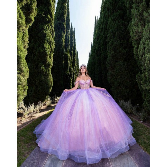 Off Shoulder Lilac Quince Dress Lace Appliques Sweet 15 Prom Party Gowns Sweetheart Neck Vestidos De 15 Anos