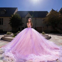 Off Shoulder Lilac Quince Dress Lace Appliques Sweet 15 Prom Party Gowns Sweetheart Neck Vestidos De 15 Anos