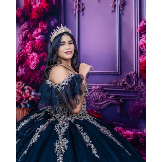 Off Shoulder Navy Blue Quinceanera Dress Birthday Party Gowns Lace Appliques Sweetheart Neck Vestidos De 15 Anos