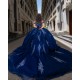 Off Shoulder Navy Blue Quinceanera Dress Sweet 15 Gowns Lace Appliques Wear Pageant Sweetheart Neck 2024 Ball Gown Princess Dresses