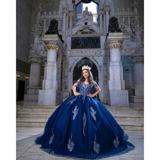 Off Shoulder Navy Blue Quinceanera Dress Sweet 15 Gowns Lace Appliques Wear Pageant Sweetheart Neck 2024 Ball Gown Princess Dresses