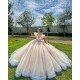 Off Shoulder Nude Quinceanera Dress 2024 Sweep Train Party Dress Lace Appliques Evening Dress Vestidos De Noche