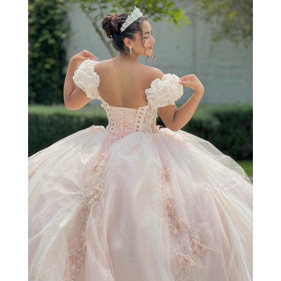 Off Shoulder Nude Quinceanera Dress 2024 Sweep Train Party Dress Lace Appliques Evening Dress Vestidos De Noche