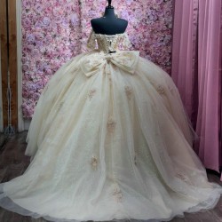 Off Shoulder Nudu Quinceanera Dress Ball Gown Lace Applique Sweet 16 Vestidos De XV 15 Anos