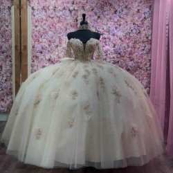 Off Shoulder Nudu Quinceanera Dress Ball Gown Lace Applique Sweet 16 Vestidos De XV 15 Anos