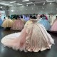 Beading Vestidos De 15 Anos Off Shoulder Pink Quinceanera Dress Sequin Instagram Gowns Lace Appliques Princess Dress With Cathedral Train