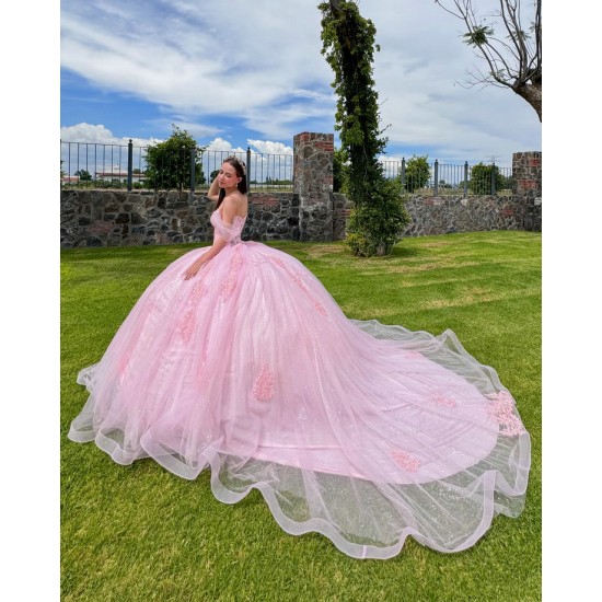 Off Shoulder Pink Quinceanera Dress Sweetheart Neck Vestidos De 15 Anos Lace Appliques Girl Women Dress