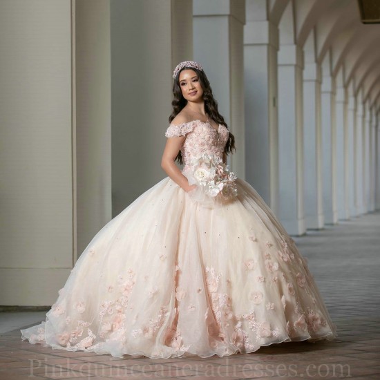 Off Shoulder Pink Quinceanera Dresses Sweetheart Neck 3D Flowers 15 Dress