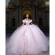 Off Shoulder Quince Dress Pink Vestidos De 15 Anos Sweetheart Neck Birthday Party Dress With Flowers