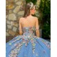 Off Shoulder Quinceanera Dress Sky Blue Sweet 15 Gowns Sweetheart Neck Sequin Vestidos De 15 Anos With 3D Flowers