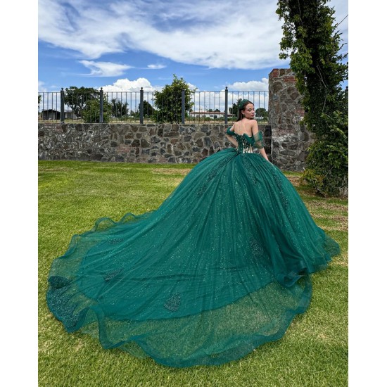 Off Shoulder Quinceanera Dress Sweetheart Neck Sweet 15 Gowns Green Vestidos De 15 Anos