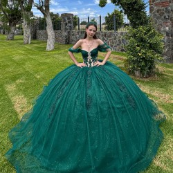 Off Shoulder Quinceanera Dress Sweetheart Neck Sweet 15 Gowns Green Vestidos De 15 Anos