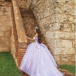 Off Shoulder Quinceanera Dress Sweetheart Neck Lilac Sweet 15 Gowns Sweetheart Neck Vestidos De 15 Anos With Bow