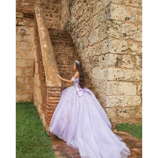 Off Shoulder Quinceanera Dress Sweetheart Neck Lilac Sweet 15 Gowns Sweetheart Neck Vestidos De 15 Anos With Bow