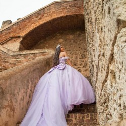 Off Shoulder Quinceanera Dress Sweetheart Neck Lilac Sweet 15 Gowns Sweetheart Neck Vestidos De 15 Anos With Bow