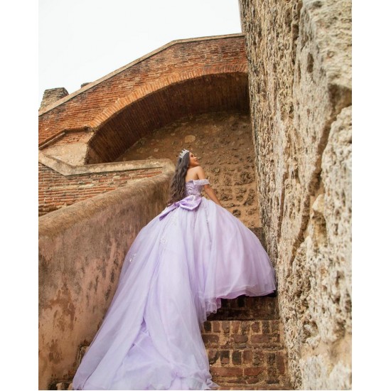 Off Shoulder Quinceanera Dress Sweetheart Neck Lilac Sweet 15 Gowns Sweetheart Neck Vestidos De 15 Anos With Bow