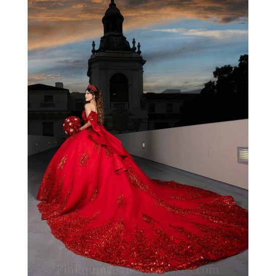 Off Shoulder Red Quince Dress Sequin Birthday Party Gowns Pearl Sweetheart Neck Vestidos De 15 Anos