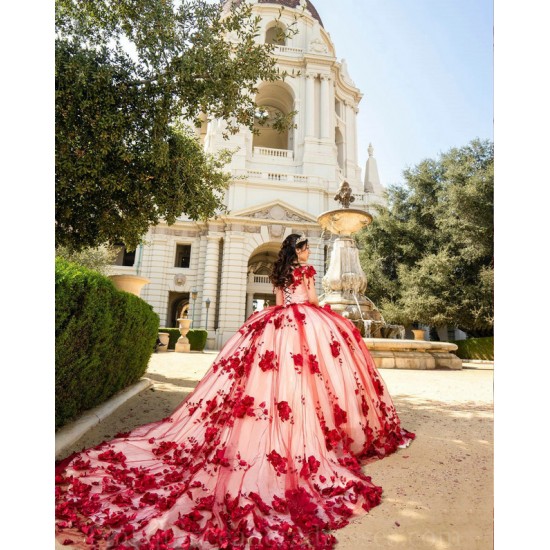 Off Shoulder Red Quinceanera Dresses Sweetheart Neck 15 Dress Vestidos De 15 Anos With 3D Flower