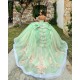 Off Shoulder Sage Green Ballgown Floral Appliques Quinceanera Dress 2024 Vestidos De 15 Anos