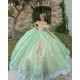 Off Shoulder Sage Green Ballgown Floral Appliques Quinceanera Dress 2024 Vestidos De 15 Anos