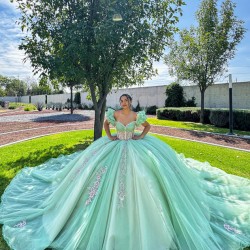 Off Shoulder Sage Green Quinceanera Dress 2024 Sweetheart Neck Prom Dresses Vestidos De 16 Party Gowns