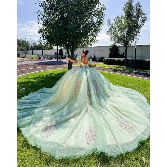 Off Shoulder Sage Green Quinceanera Dress 2024 Sweetheart Neck Prom Dresses Vestidos De 16 Party Gowns