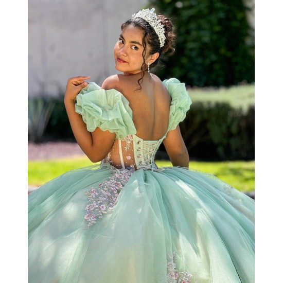 Off Shoulder Sage Green Quinceanera Dress 2024 Sweetheart Neck Prom Dresses Vestidos De 16 Party Gowns