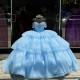 Off Shoulder Sky Blue Quince Dress Crystal Wear Pageant Sweetheart Neck Vestidos De 15 Anos Sequin Instagram Gowns With Bow