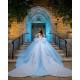 Off Shoulder Sky Blue Quinceanera Dress Sweetheart Neck Sweet 15 Gowns Wear Pageant Lace Appliques 2024 Ball Gown Princess Dresses With Bow